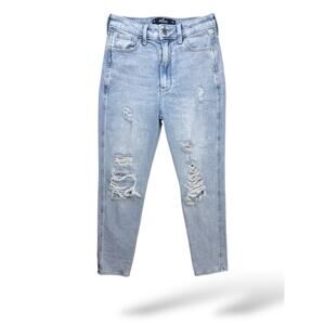 Hollister Ultra High Rise Mom Jeans W26 L25 Distressed Light Wash Stretch